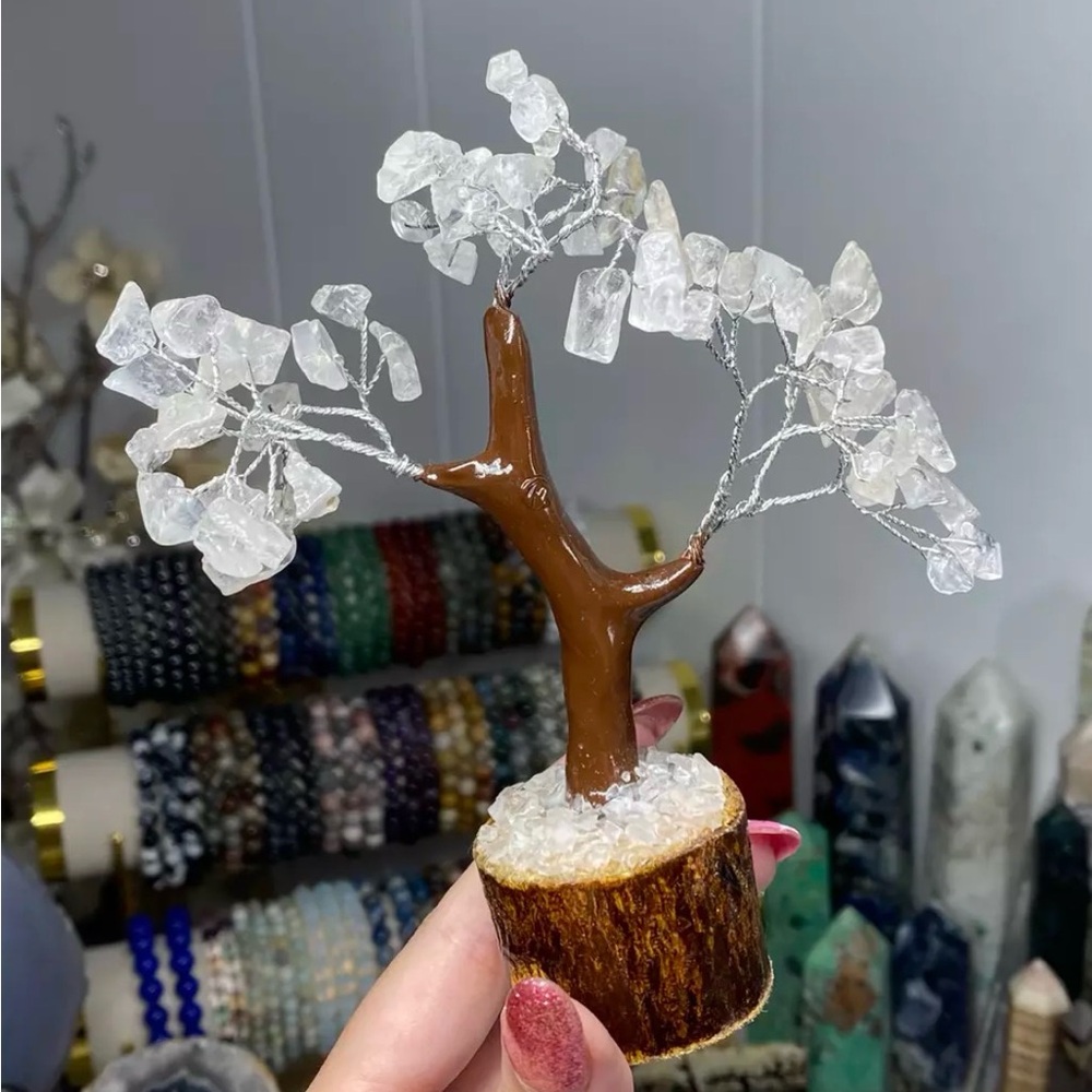 Crystal Chip Gemstone Bonsai Tree - Clear Quartz Accent